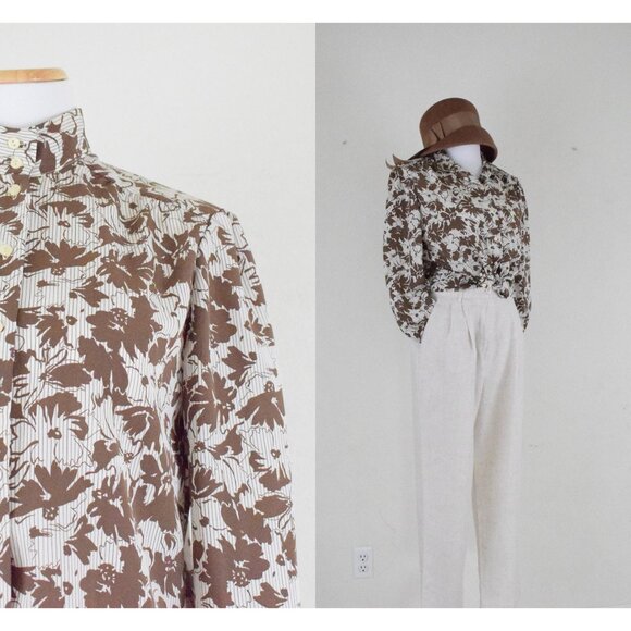 Vintage 70s‎ Floral Polyester Button-up Blouse size 10 - Picture 1 of 10